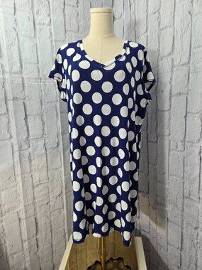 Sleep Chic XXL Blue White Large Polka Dot 100% Cotton Shortsleeve Sleepshirt